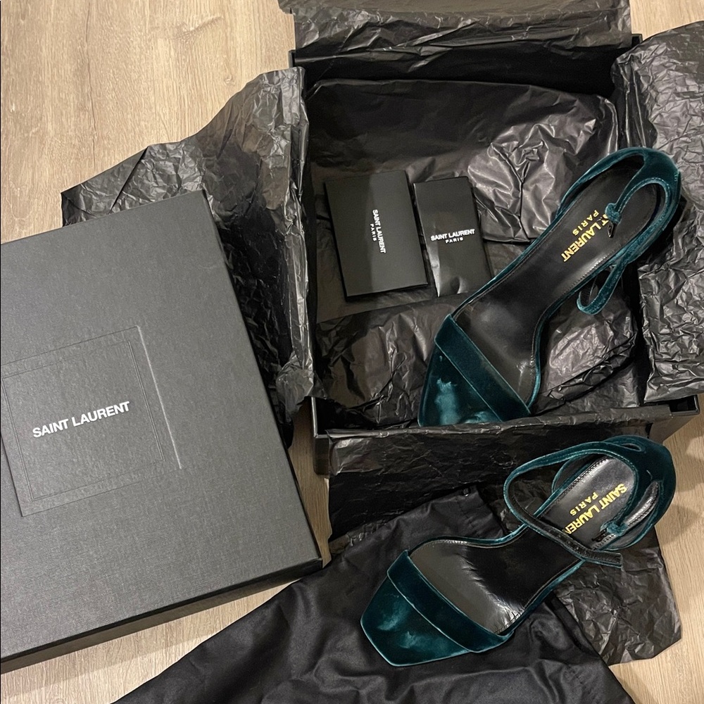 Saint Laurent Dark Teal Velvet Heels